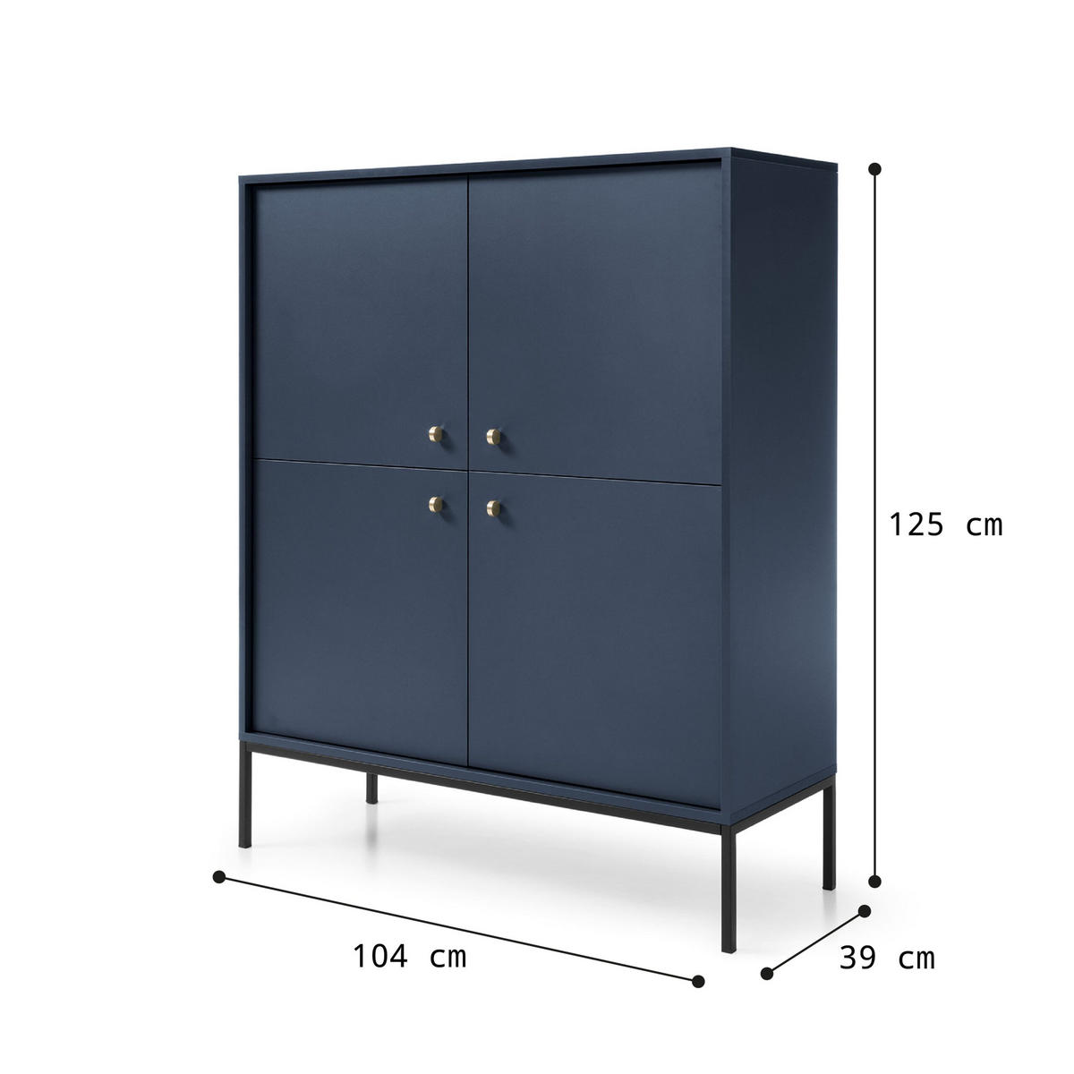 KOMODA Melody I 104 4D Dunkelblau + Schwarz - Schwarz/Dunkelblau, Holzwerkstoff (104/125/39cm) - Möblo