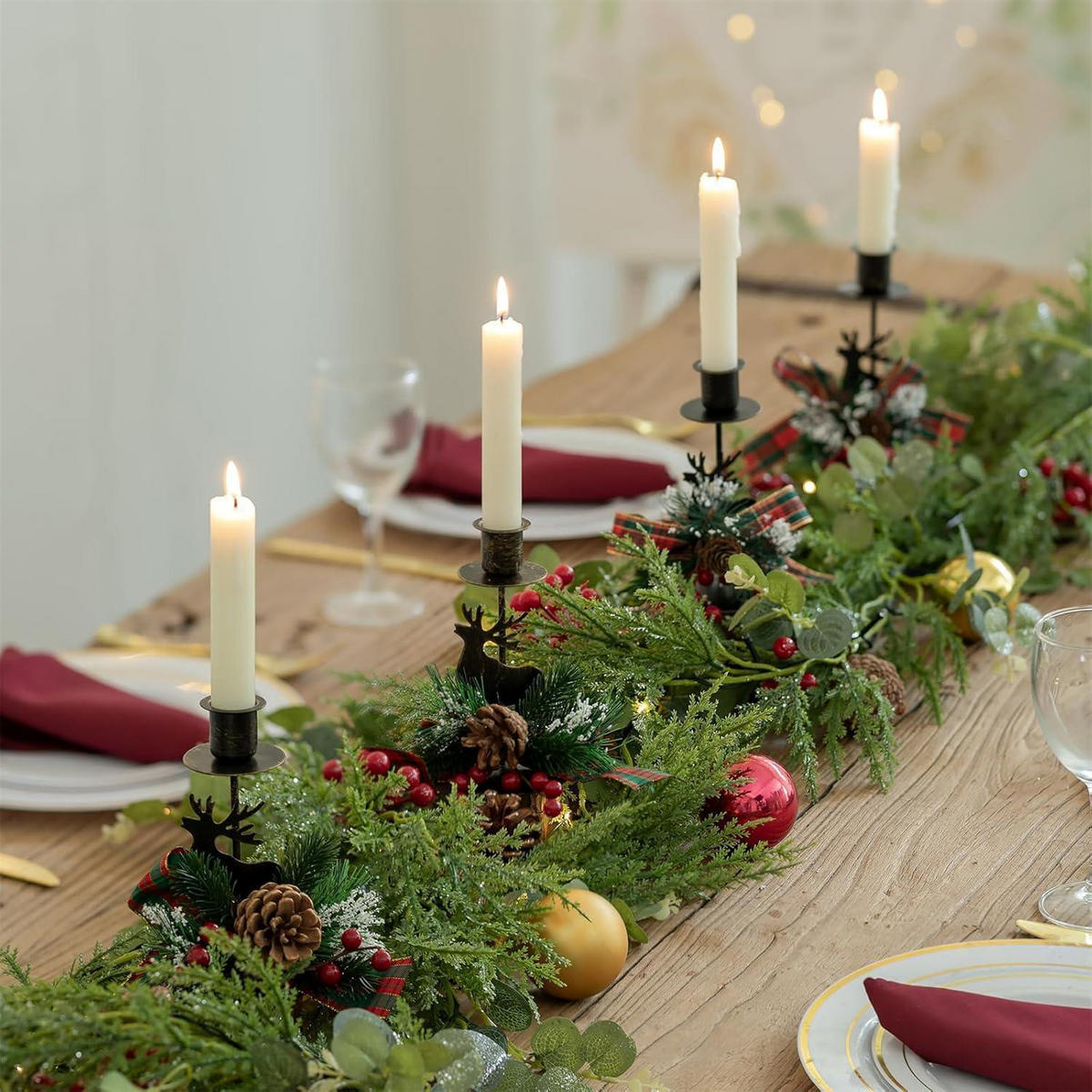 KERZENSTÄNDER 2-teiliges Set Hirsch Geweih Schwarz 15 cm - Schwarz, Metall (8/15/8cm)
