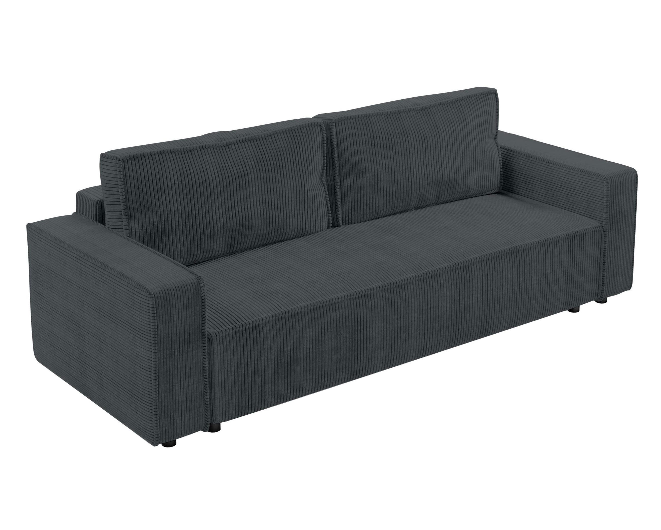 BIGSOFA Aydin Sofa Grau 238/94/85 cm Cord mit Schlaffunktion Bettkasten - Schwarz/Grau, Kunststoff/Textil (238/85/94cm) - AX Living