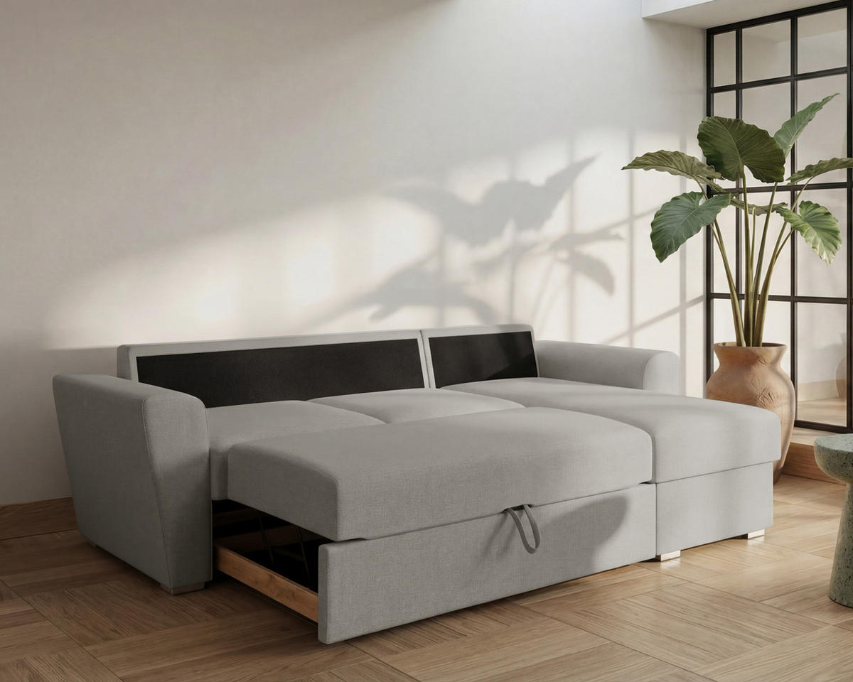 ECKSOFA Bellano Ecksofa L-Form- links oder rechts montierbar, hellgrau - Hellgrau, Holz (243/156cm) - Homesy