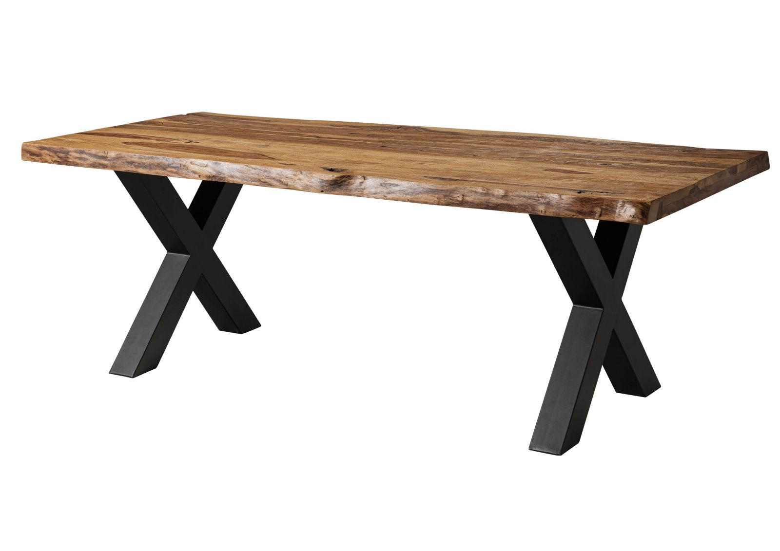 BAUMTISCH Sheesham 260x100x77 natur sandgestrahlt / X-Beine anthrazit matt FREEFORM 5 - Anthrazit/Naturfarben, Holz (260/100/77cm) - Massivmoebel24