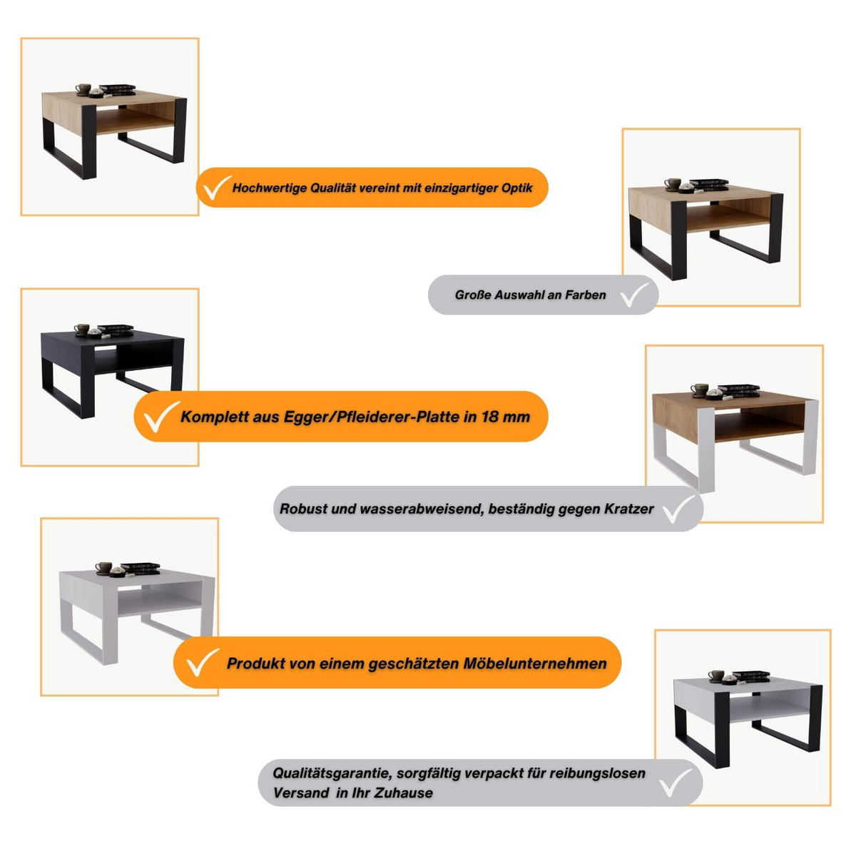 COUCHTISCH Holzwerkstoff rechteckig stabil Schwarz 45/71.5/68cm - Schwarz/Weiß, Holzwerkstoff (71.5/68/45cm) - CraftPAK