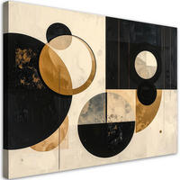 LEINWANDBILD, Geometrische Komposition mit Kreisen in Schwarz Beige und Gold - Beige, Textil (120/80cm) - Feeby