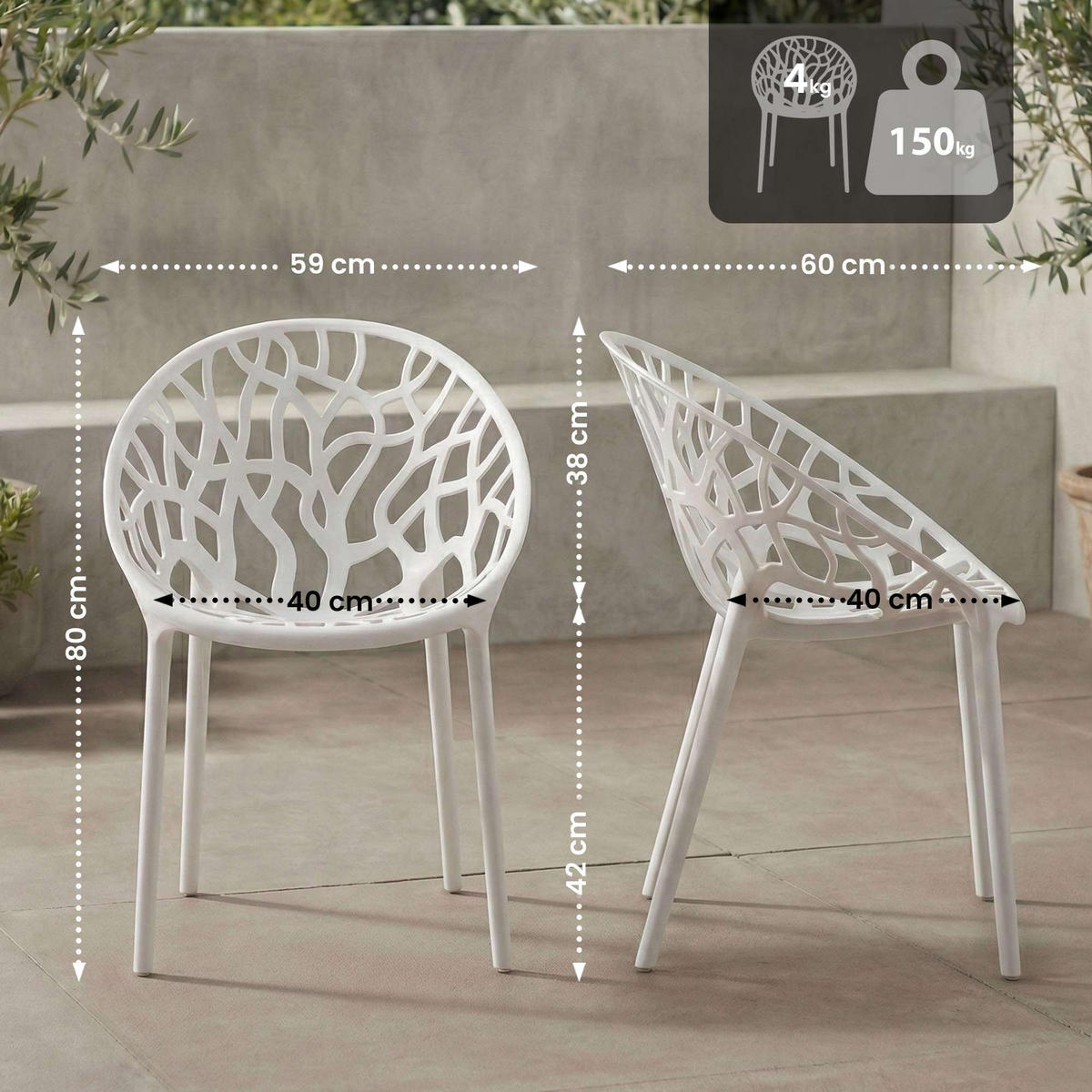 GARTENSTUHL Kunststoff Weiß - Weiß, Kunststoff (59/80/60cm) - CLP