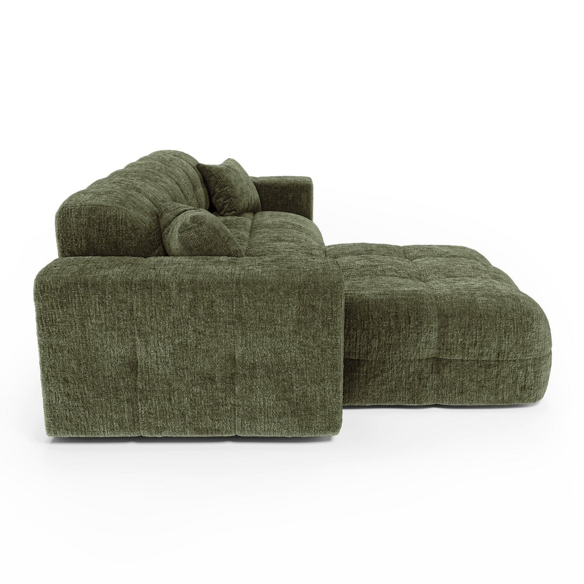 ECKSOFA (links) COCOON Geprägter Samt Vintage-Grün 230cm - Dunkelgrün/Grün, Textil (230/155cm) - Premium Interiors