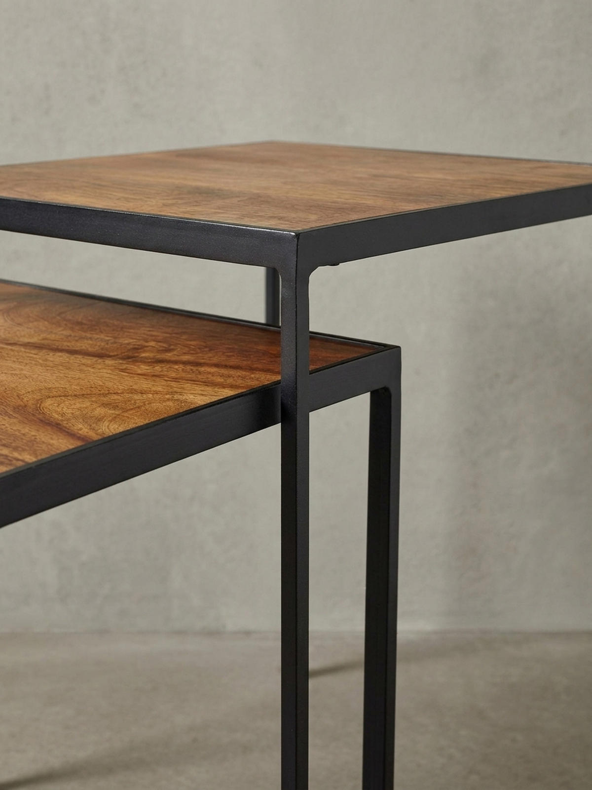 BEISTELLTISCH Set – 2-teilig Mango Massivholz Metall Braun Schwarz Industrial - Schwarz/Braun, Holz/Metall (40/40/44cm) - KADIMA DESIGN