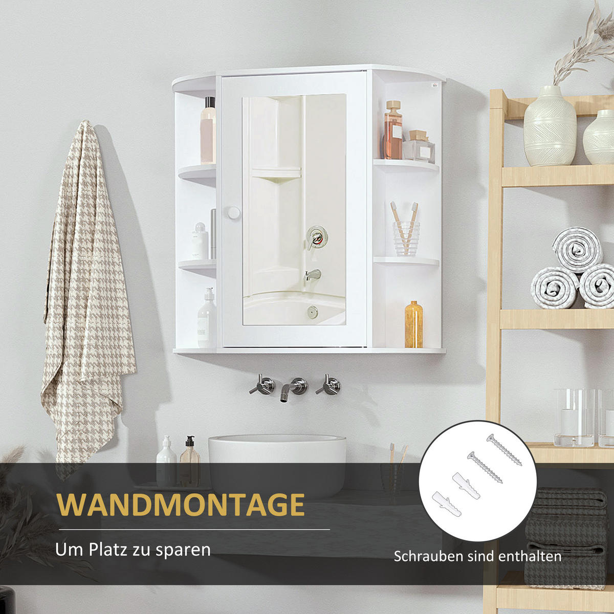 BADEZIMMERSPIEGEL Weiß - Weiß, Holzwerkstoff (66/63/17cm)
