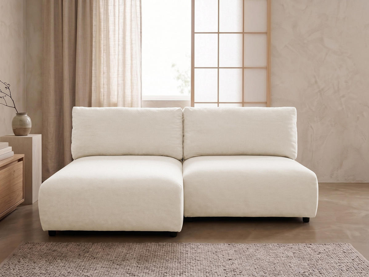 ECKSOFA Sora mit Schlaffunktion, Bettkasten und extra tiefer Komfortzone aus hochwertigem Hellbeige Strukturstoff - Beige/Schwarz, Holz/Kunststoff (140/200cm) - S-Style