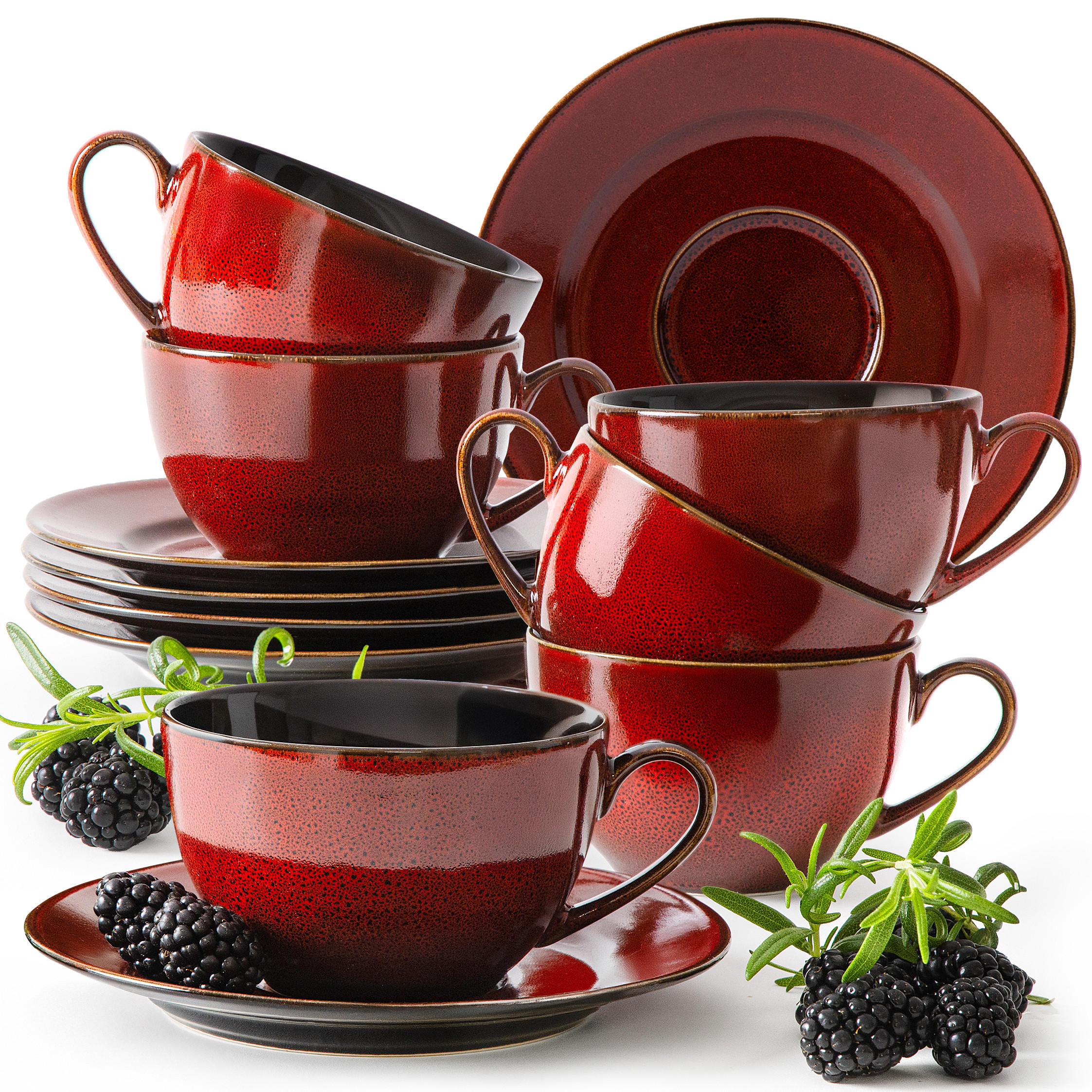 KAFFEESERVICE 6 Personen GAMBIA 12-tlg - Rot, Keramik (9.5/6.5/9.5cm) - Ritzenhoff Breker