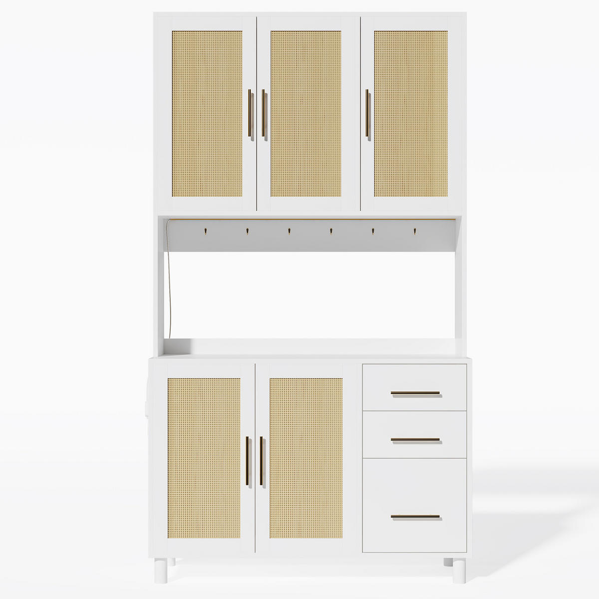 ANRICHTE 183 cm in Weiß mit LED-Beleuchtung und Steckdosen - Weiß, Holzwerkstoff (100/183/40cm) - Flora Grace