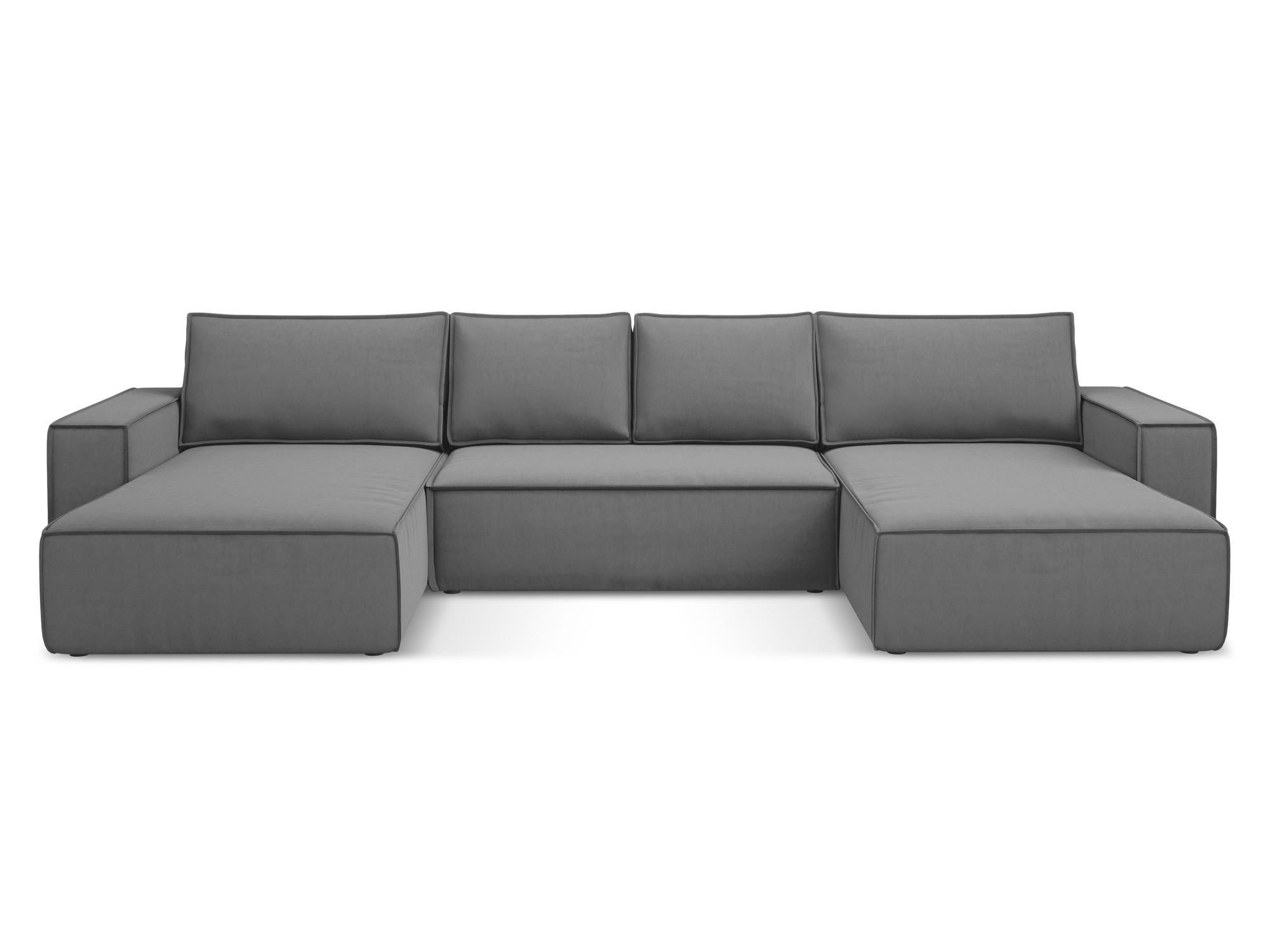 WOHNLANDSCHAFT Samt Stoff Grau - Schwarz/Grau, Kunststoff/Textil (398/82/185cm) - Makamii