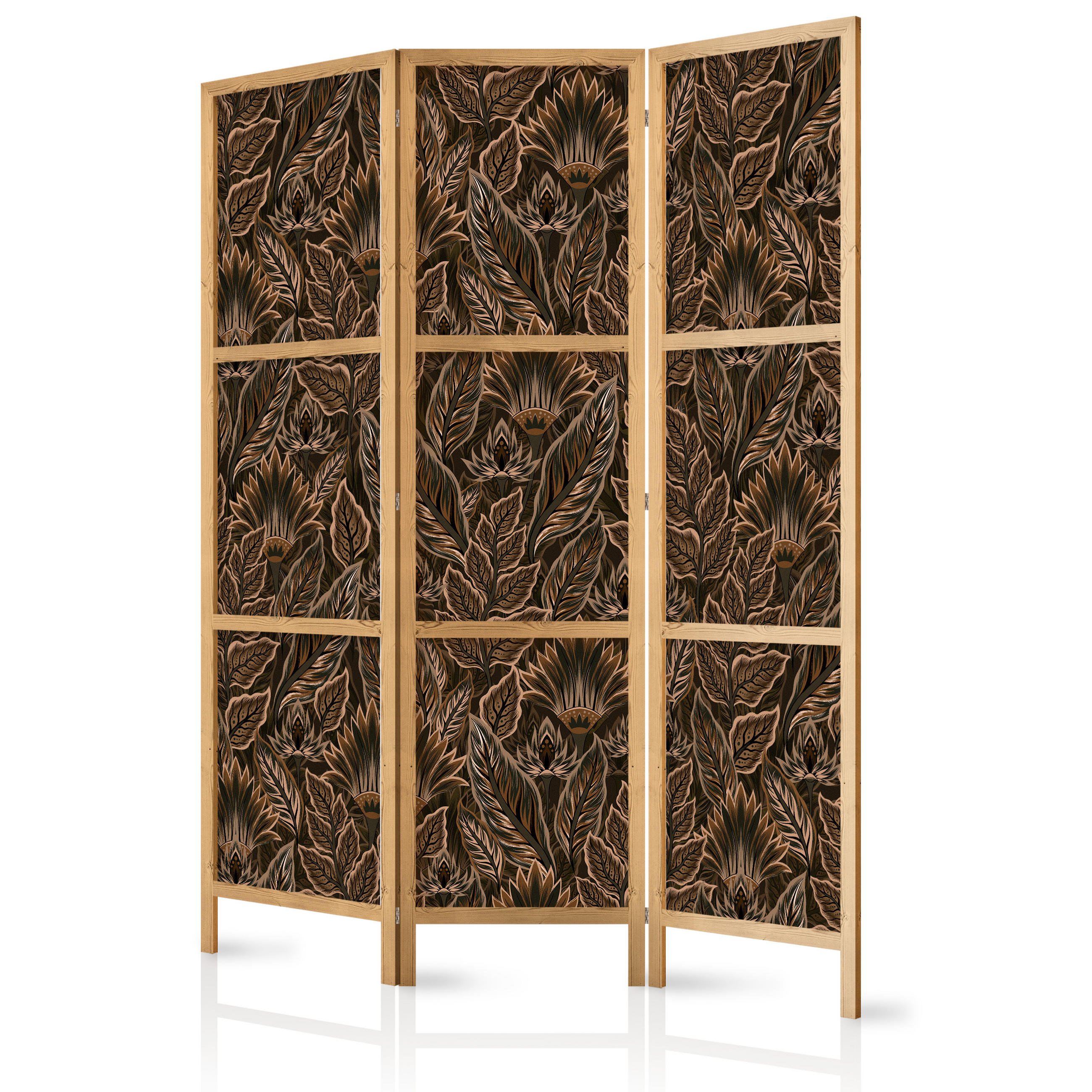PARAVENT Japanischer 3-tlg 135x172 cm Braune Bl tter - Braun, Holz/Textil (135/172/3cm) - Muralo
