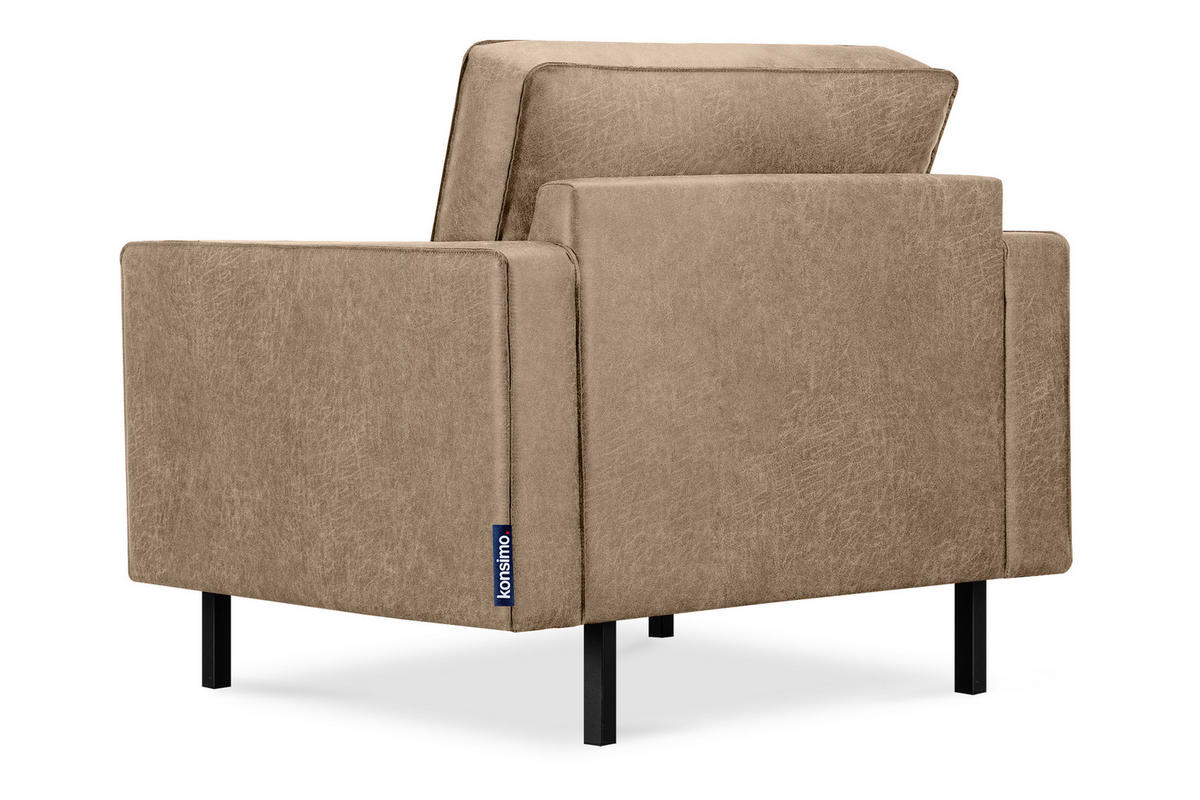 SESSEL INVIA mit Armlehnen auf hohen Metallbeinen vintage, Lederoptik-Stoff, Beige - Beige/Schwarz, Textil (98/87/98cm) - KONSIMO®