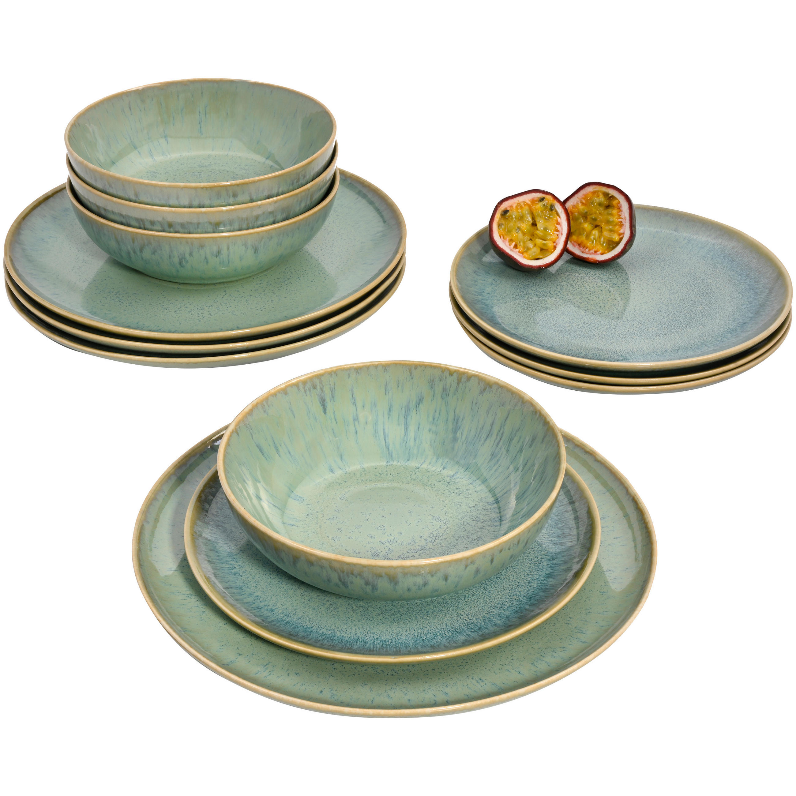 TAFELSERVICE MAYA - 12 teilig aus Steingut - Grün, Keramik (35.4/33/36.29cm) - Sänger