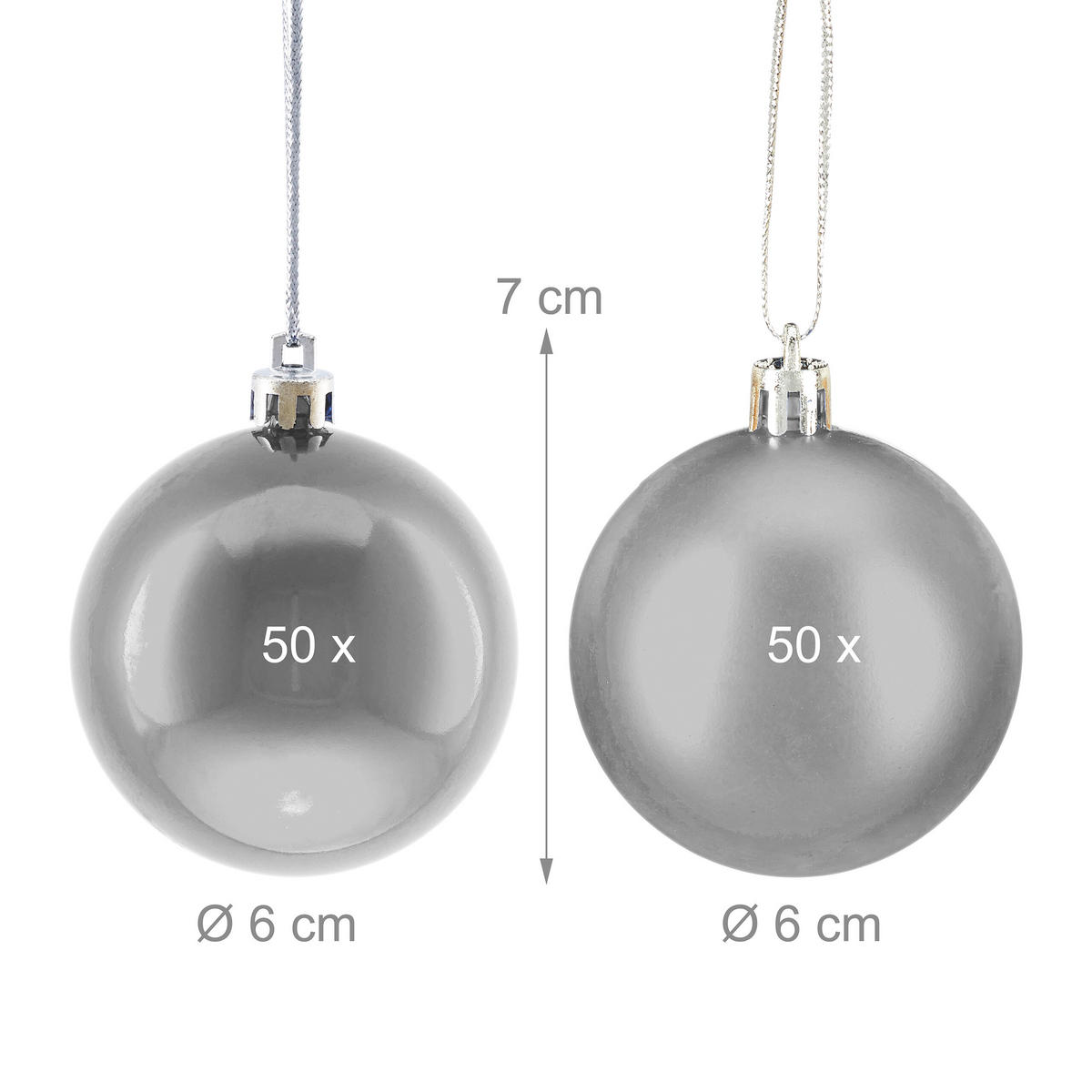 100XWEIHNACHTSKUGELN - Silberfarben, Kunststoff (6/7/6cm) - Relaxdays