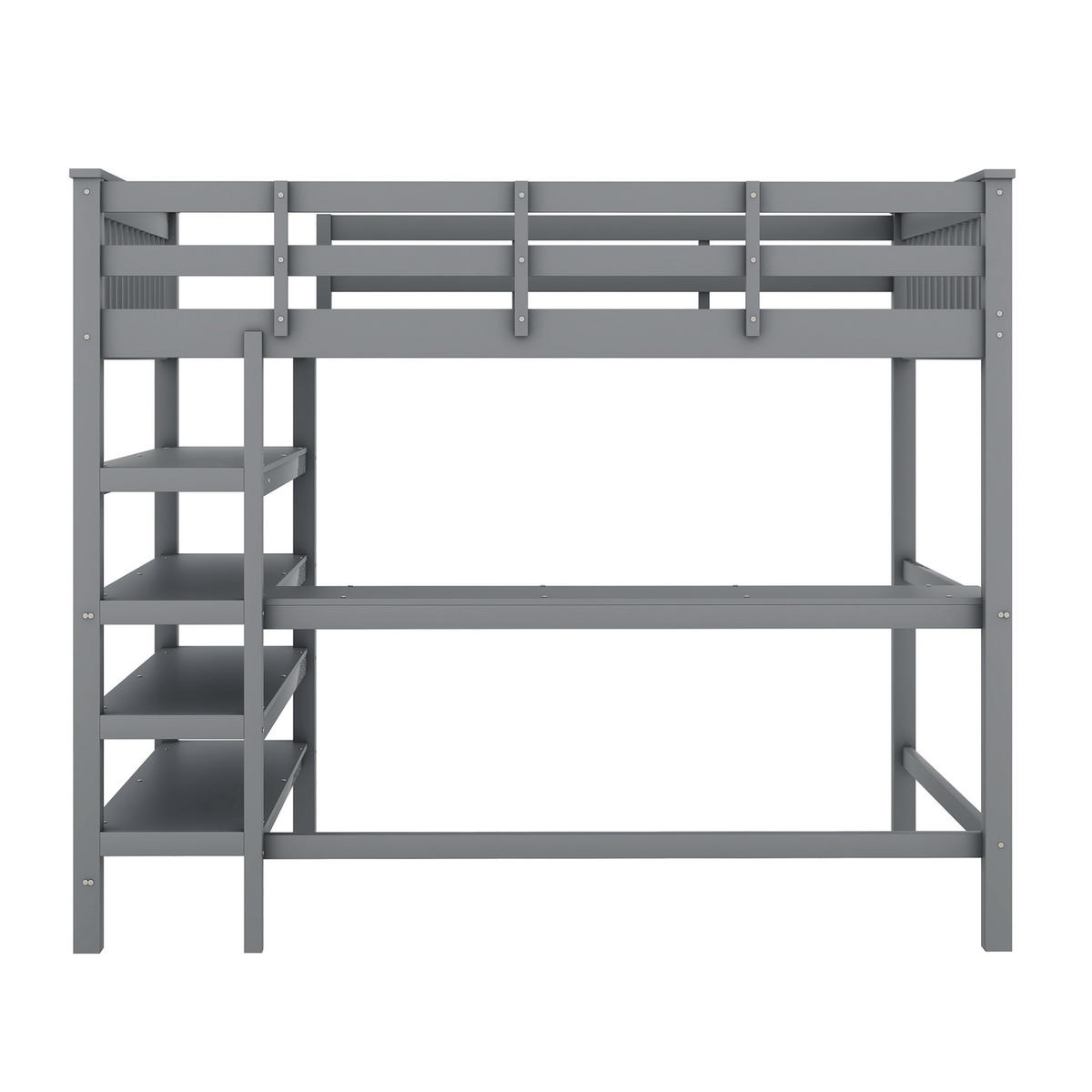 HOCHBETT 140/200 cm grau mit Ablagefächern und Unterbettschreibtisch mit Matratze - Grau, Holzwerkstoff (140/200cm) - OKWISH