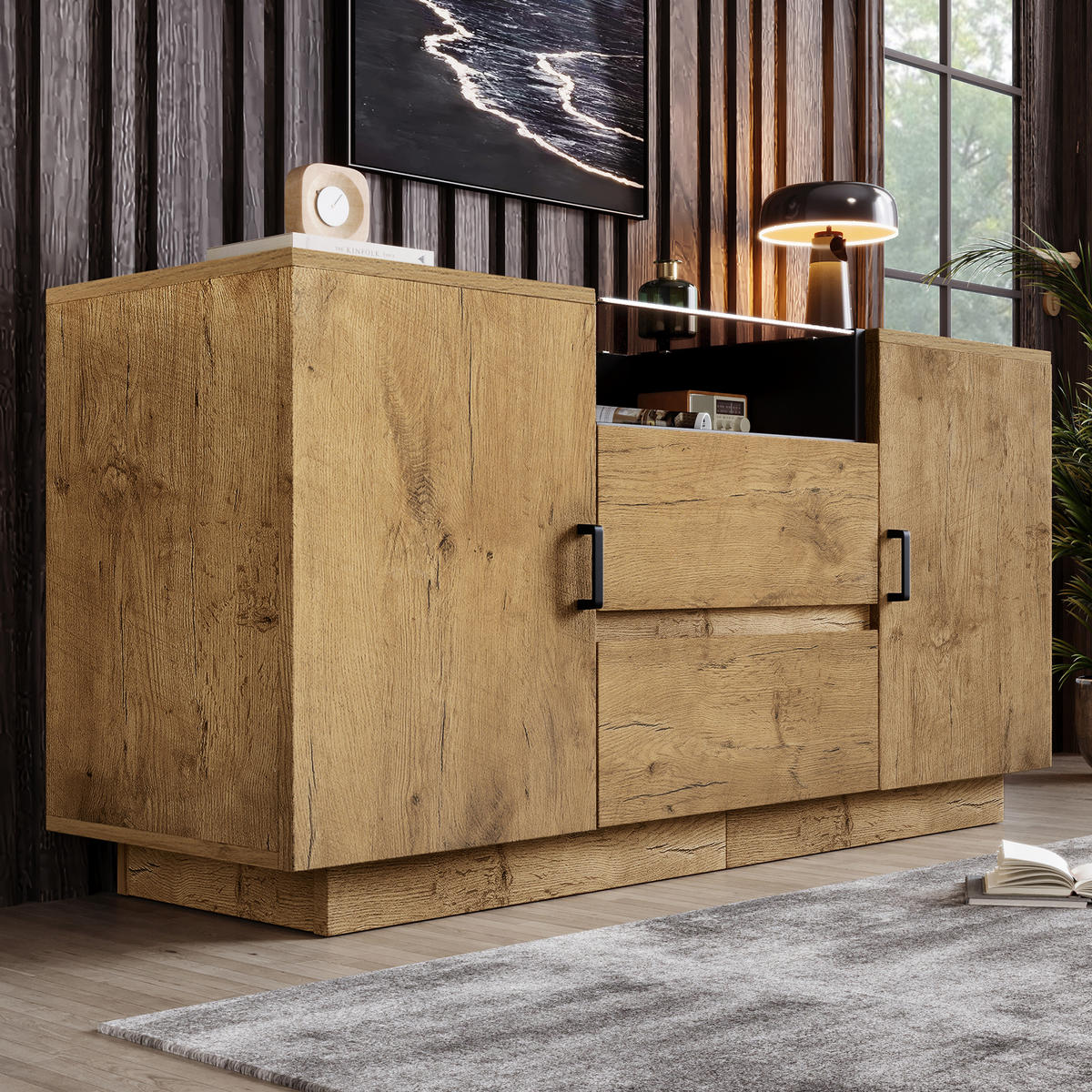 SIDEBOARD Eichefarben 140/40/70 cm - Hellbraun, Glas (140/70/40cm) - PANGIVO