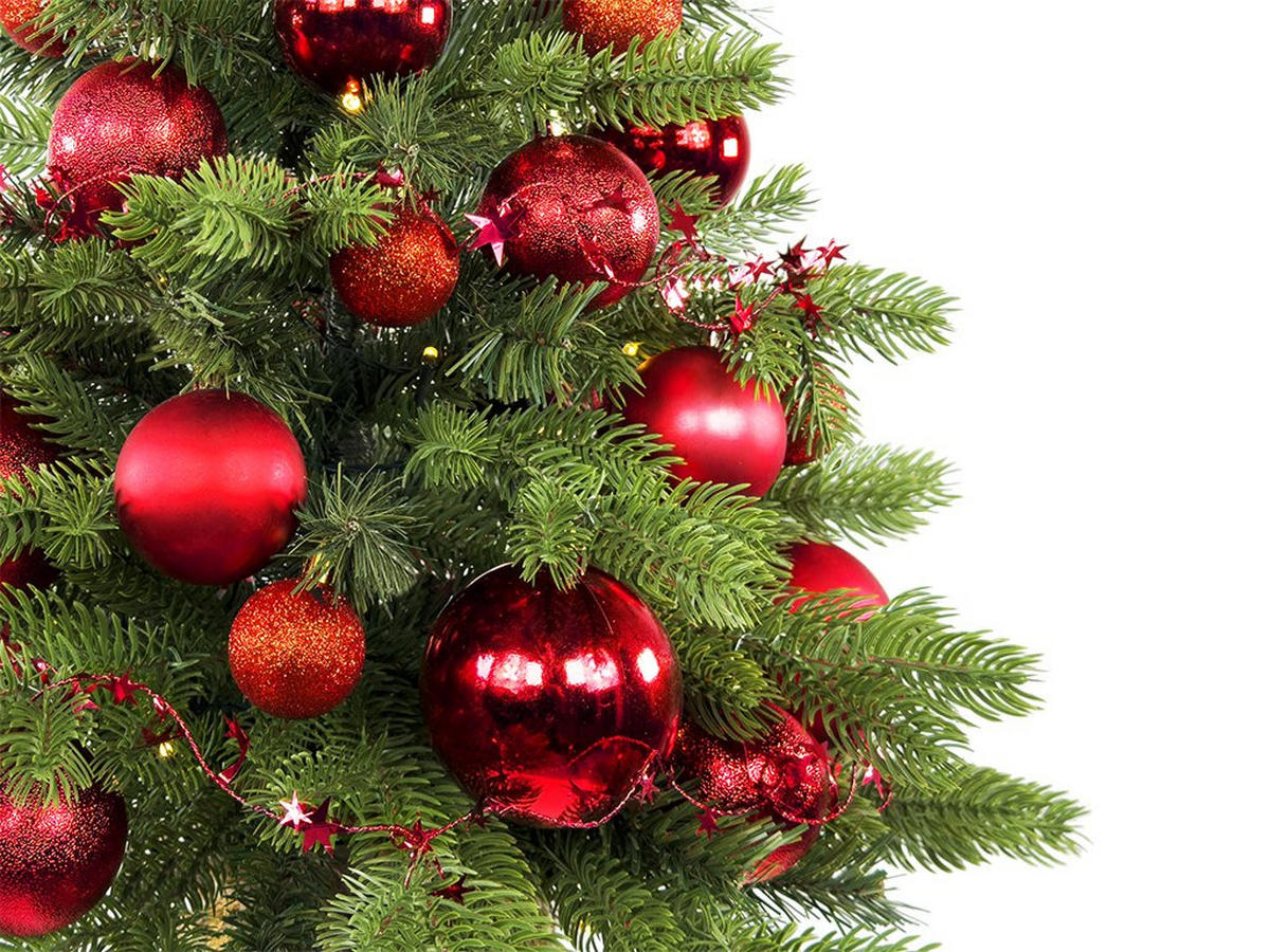 WEIHNACHTSBAUM künstlicher 60 cm mit LED-Beleuchtung, ROTEWEIHNACHTEN II, mit 34 Weihnachtsbaumschmuck, Pflanztopf mit Jutesack - Rot/Grün, Kunststoff/Stein (40/60cm) - LAALU