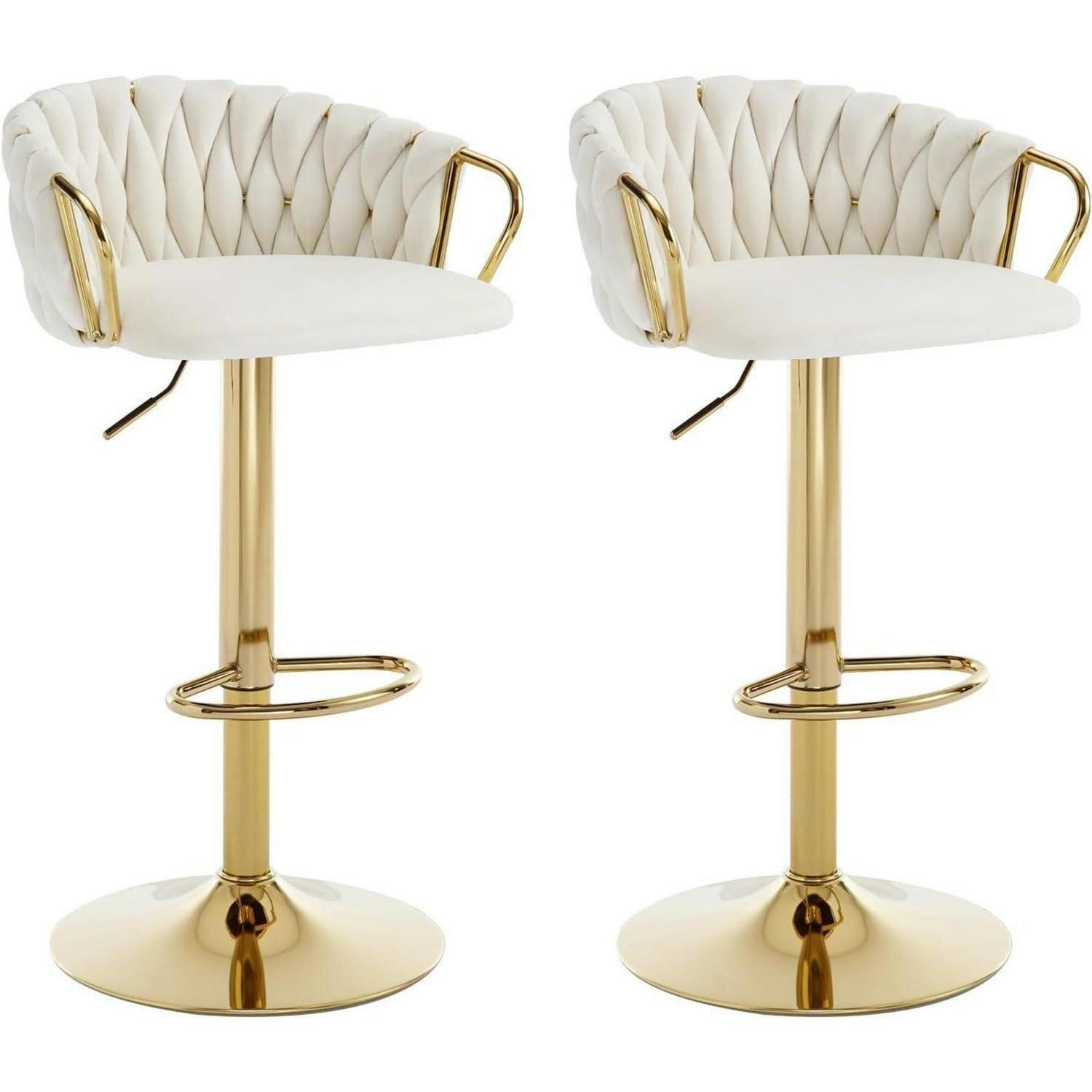 BARHOCKER 2er-Set höhenverstellbar drehbar Samt Weiß Cream - Weiß, Textil (42/100/39cm)