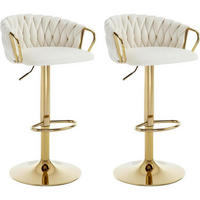 BARHOCKER 2er-Set höhenverstellbar drehbar Samt Weiß Cream - Weiß, Textil (42/100/39cm)