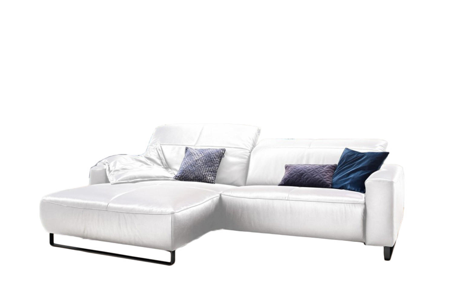 ECKSOFA MIT SITZTIEFENVERSTELLUNG YORK Weiß Leder - Schwarz/Weiß, Leder (284/180cm) - KAWOLA