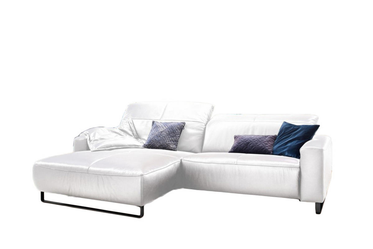 ECKSOFA MIT SITZTIEFENVERSTELLUNG YORK Weiß Leder - Schwarz/Weiß, Leder (284/180cm) - KAWOLA