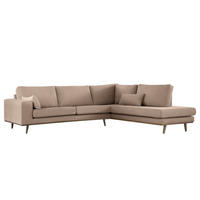 ECKSOFA mit Ottomane - Taupe/Eichefarben, Naturmaterialien/Eichenholz (287/219cm) - home24