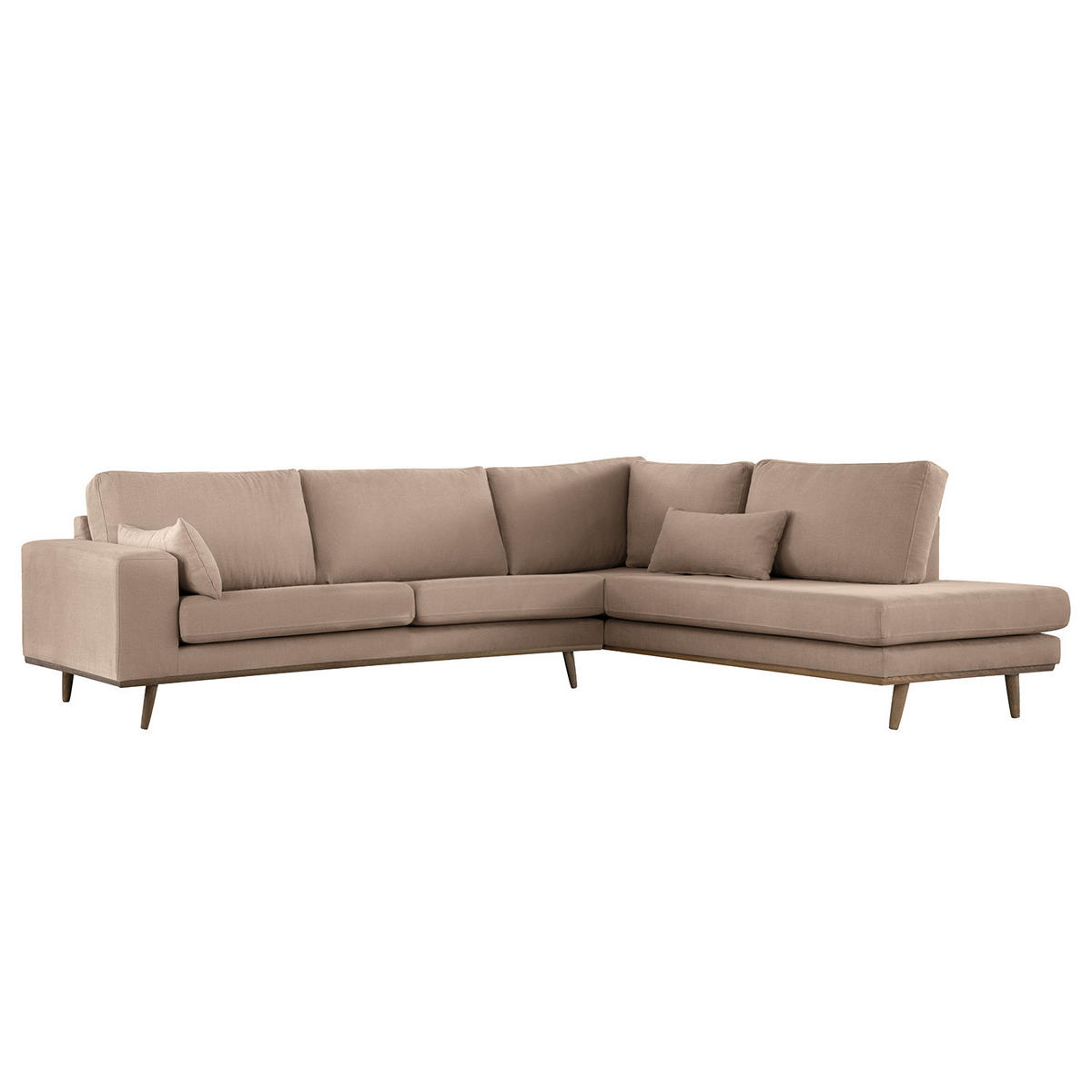 ECKSOFA mit Ottomane - Taupe/Eichefarben, Naturmaterialien/Eichenholz (287/219cm) - home24