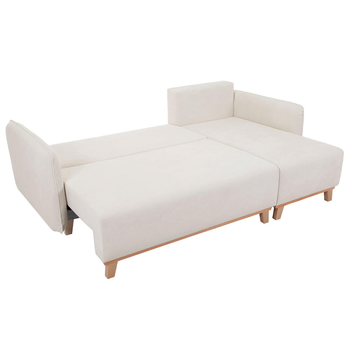 SCHLAF-ECKSOFA Beiger Stoff Velours-Effekt Helles Holz 3-4 Sitzer ROMANE - Beige, Textil (148/231cm) - Miliboo