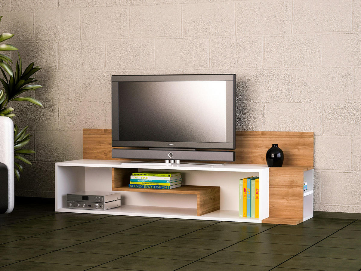 TV-LOWBOARD Stream Weiß Braun - Weiß/Braun, Holzwerkstoff (161/52/39cm) - moebel17