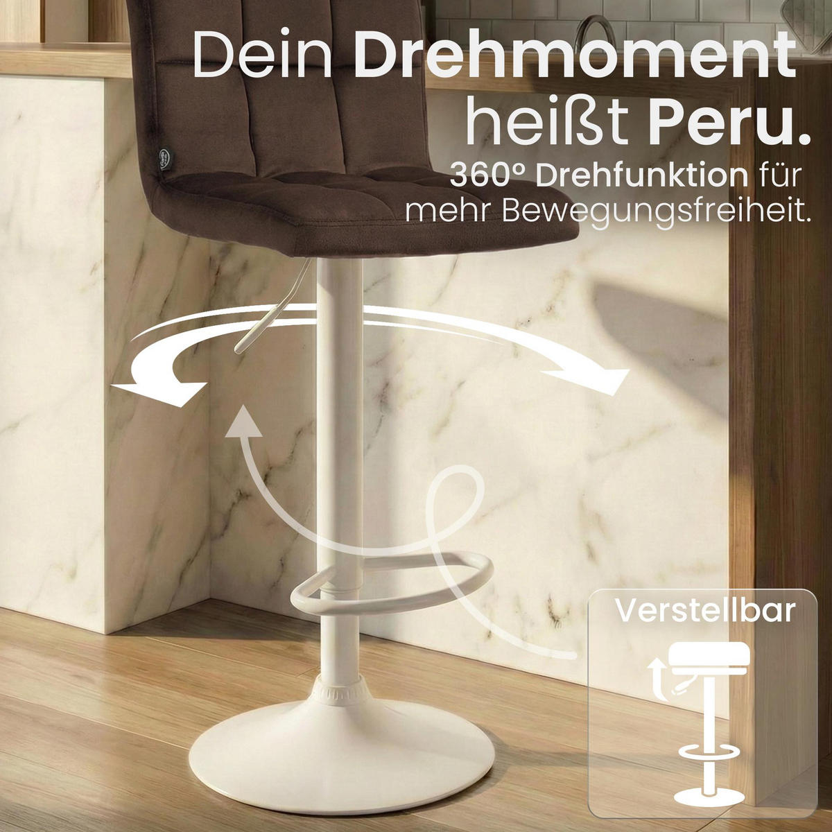 BARHOCKER Samt Braun - Weiß/Braun, Textil/Metall (46/94/47cm) - CLP