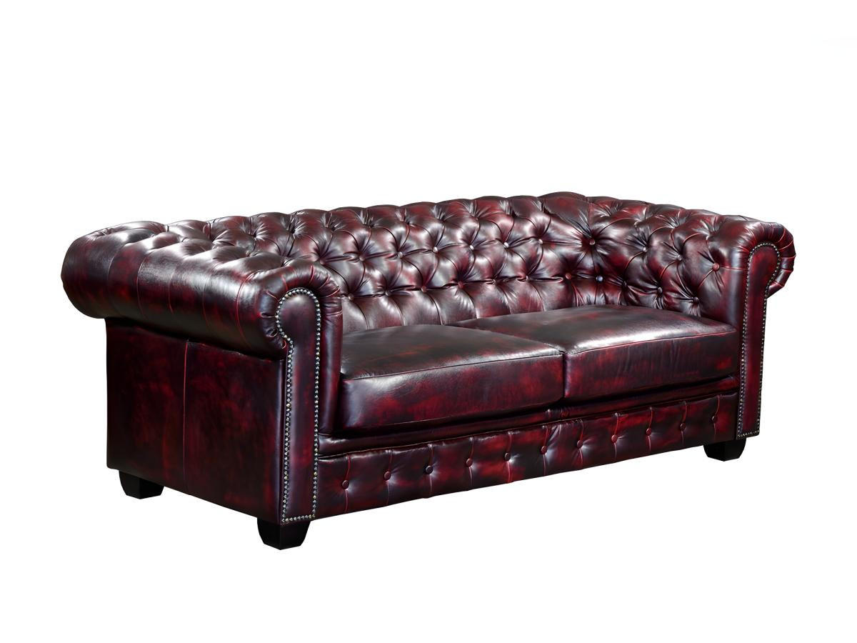 CHESTERFIELD Ledersofa 3-Sitzer - Büffelleder - Rotbraun - BRENTON - Bordeaux, Leder (96/73/201cm) - Vente-Unique