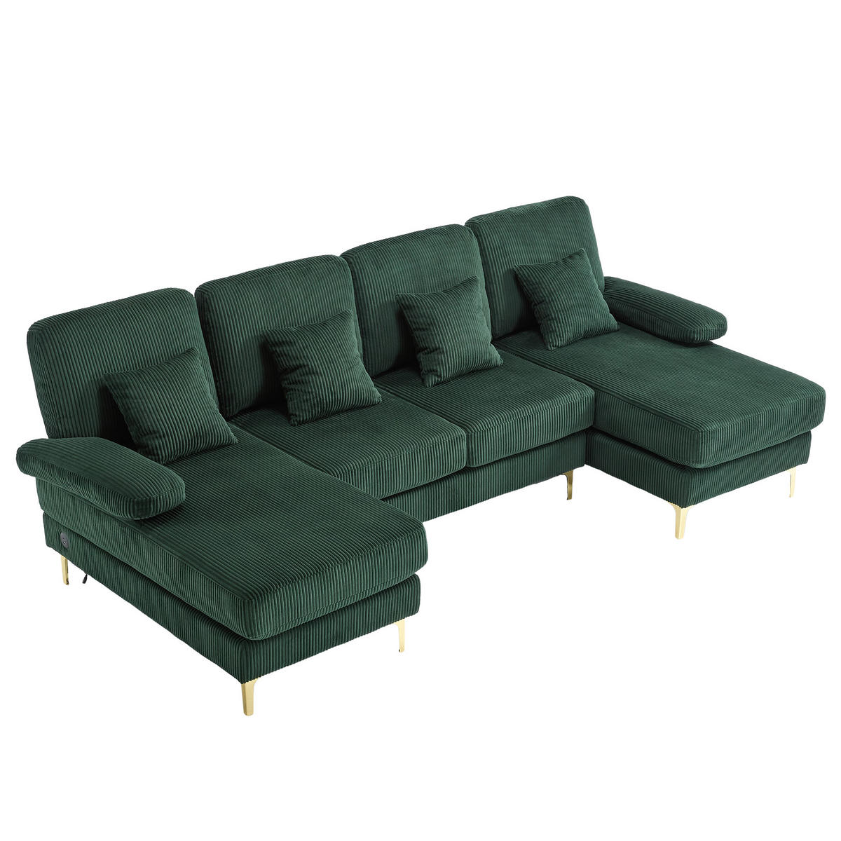 WOHNLANDSCHAFT 265/135/88 cm Smaragd mit LED Ambientebeleuchtung und der USB-C-Port - Smaragdgrün, Textil (265/88/135cm) - Oxeza
