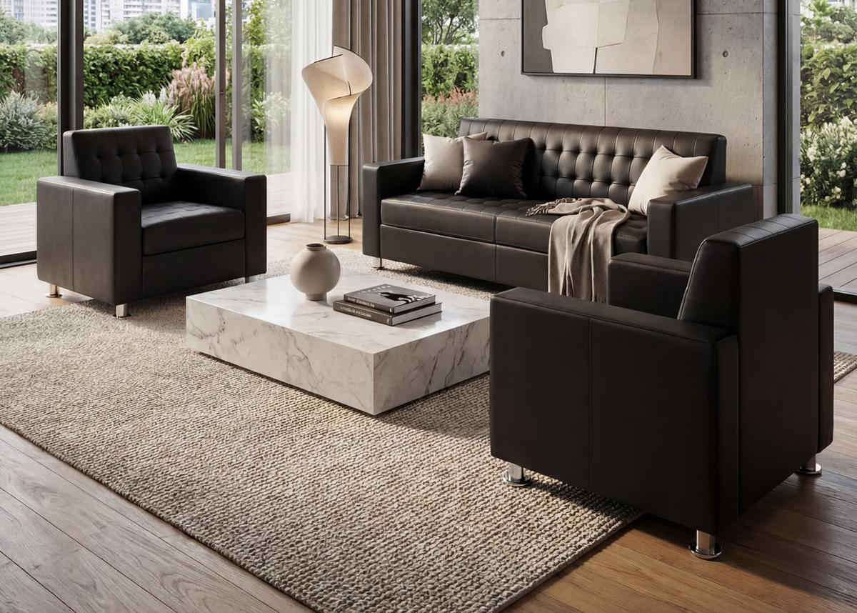 SOFAGARNITUR Schwarz - Schwarz, Textil (89/82/75cm) - MCW