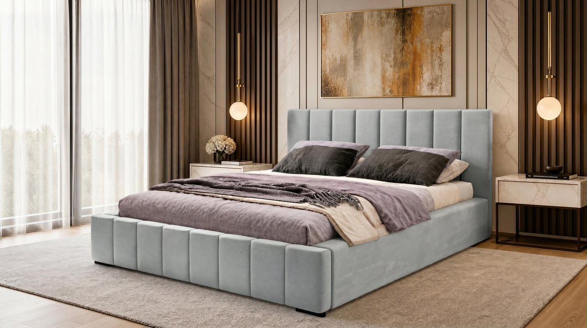 MARPUR Polsterbett NERO 180x200 cm mit Bettkasten und Lattenrost, Silber - Chromfarben/Silberfarben, Holz/Holzwerkstoff (180/200cm) - Marpur
