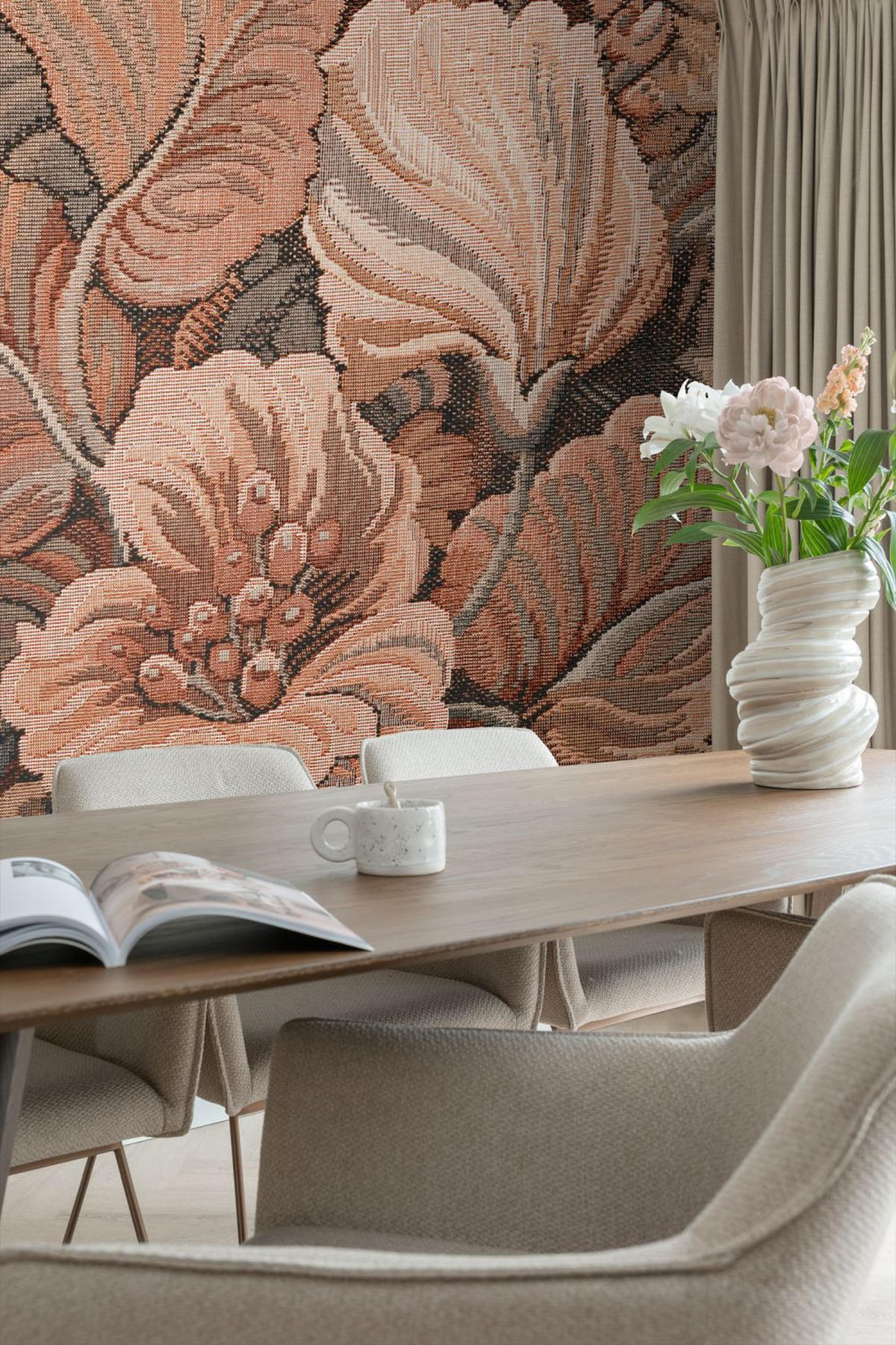 FOTOTAPETE gesticktes Blumenmuster 250 x 279 cm - Terracotta, Papier (250/279cm) - ESTAhome
