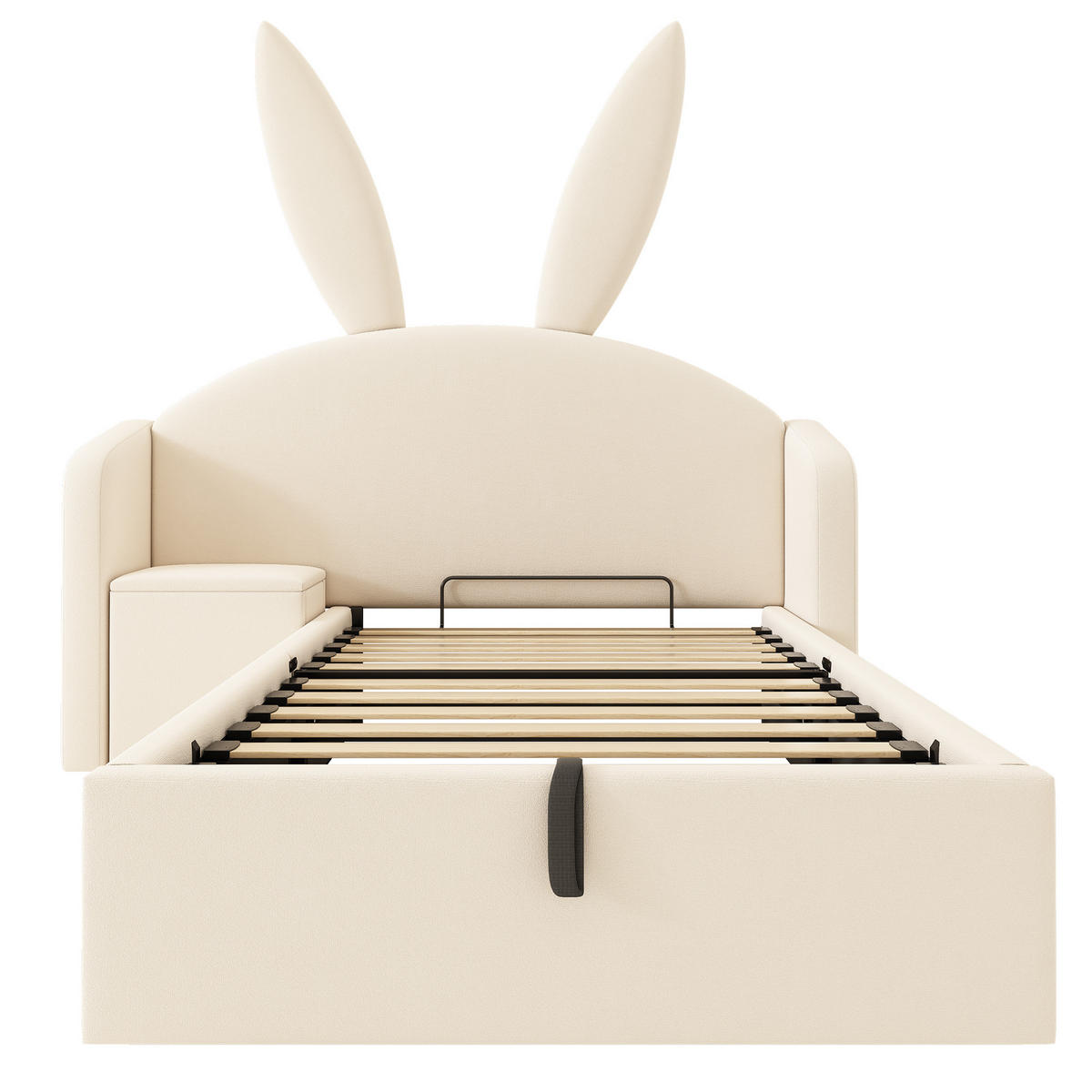 POLSTERBETT 90/200 cm Beige mit Hydraulischem Stauraum und Nachttisch (Ohne Matratze) - Beige, Textil (90/200cm) - Oxeza