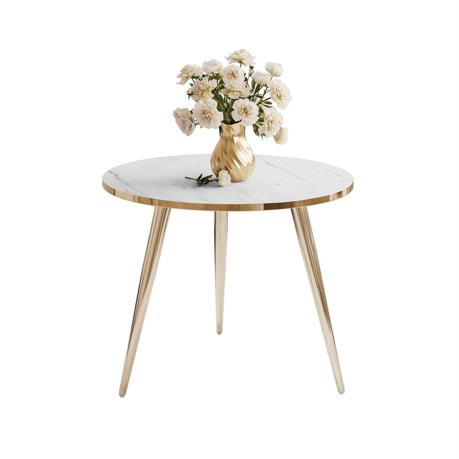 COUCHTISCH SOLEIL GOLD Weiß Marmor, 50cm - Weiß, Holzwerkstoff (70/50/47cm) - Lookway