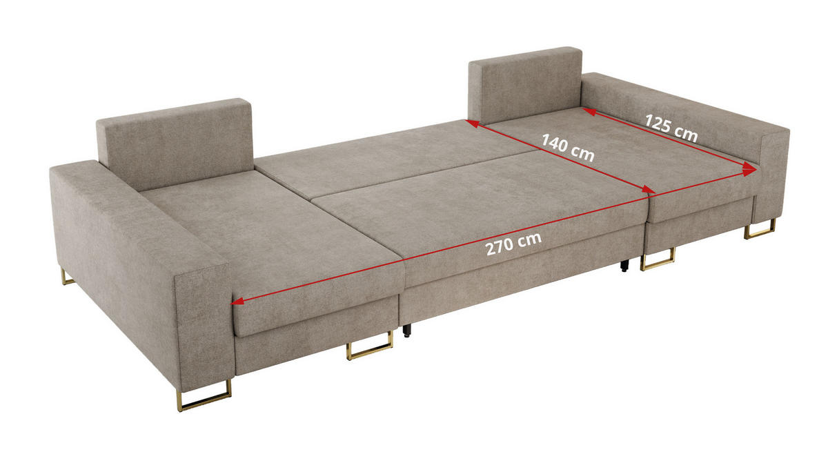 WOHNLANDSCHAFT DORIAN U Struktur Beige - Beige/Goldfarben, Textil/Metall (312/95/138cm) - MKS