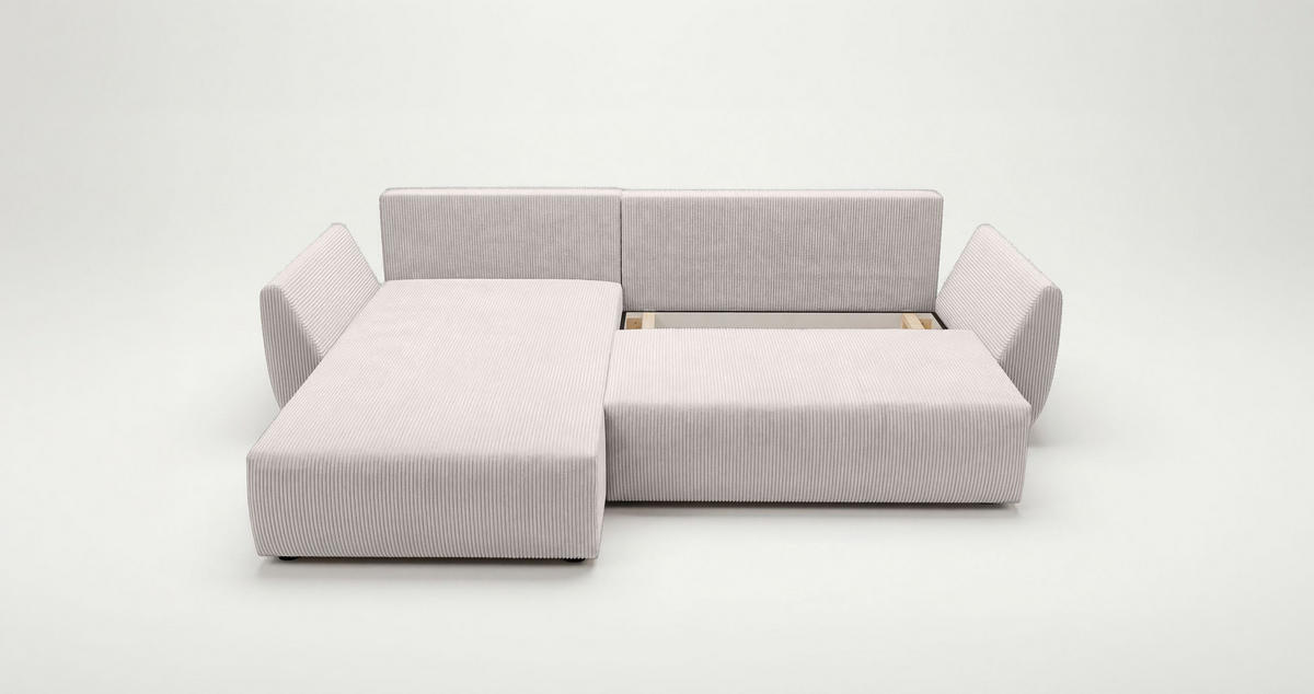 ECKSOFA SYDNEY links weiß Cord Poso 100 - Schlaffunktion, Bettkasten - Weiß, Textil (280/174cm) - Cornero