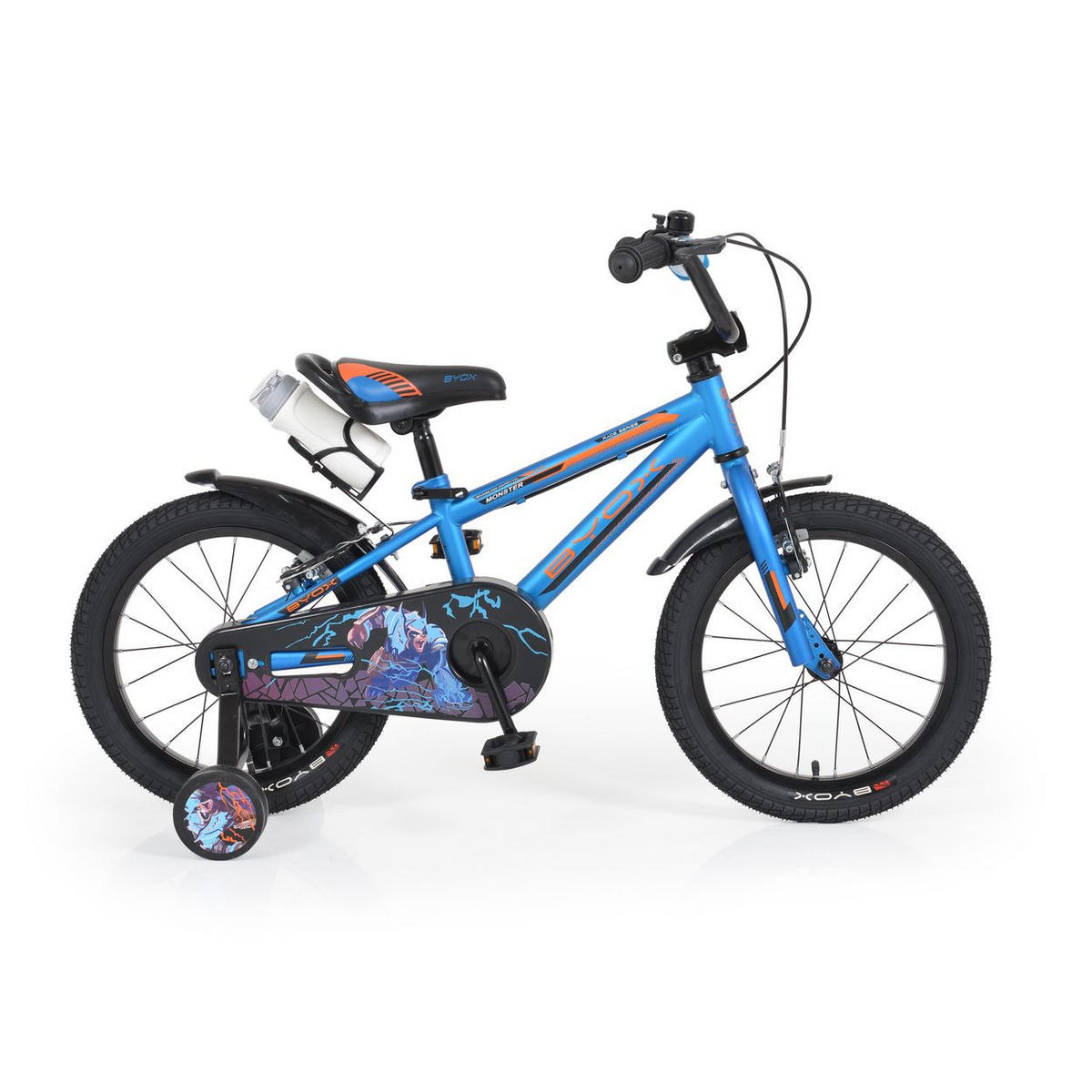 KINDERFAHRRAD 16" Monster blau, Stützräder, Reflektoren, einstellbar - Blau, Metall (72cm)