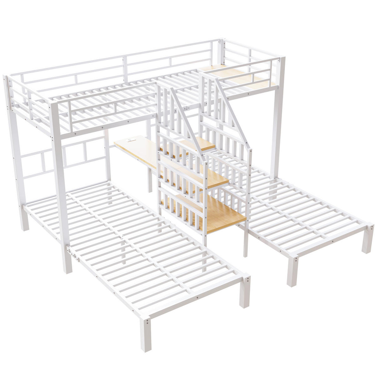 ETAGENBETT Kinder 90x200 Weiß mit LED, Leiter, Schreibtisch und Stauraum - Weiß, Metall (90/200cm) - ComfortXL