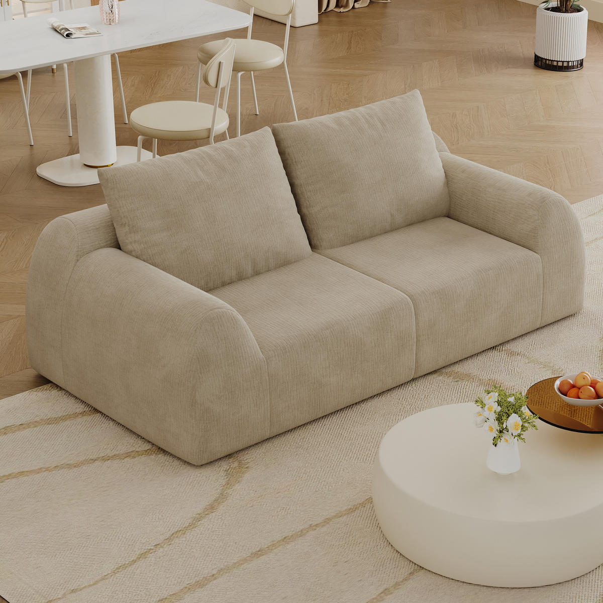 SOFA s 2 sjedala u kaki boji od šenila s kompresijskim punjenjem - sivo-bež, tekstil (190/85/95cm) - CHICFURN