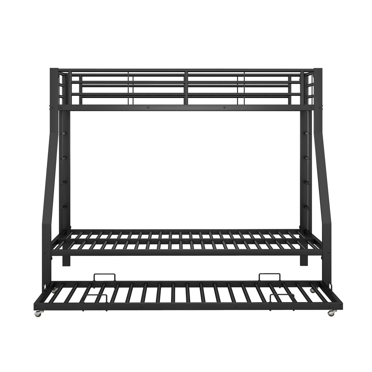 ETAGENBETT 90x200cm + 140x200cm Schwarz Metall Ausziehbett Leiter beidseitig - Schwarz, Metall (140/200cm) - FLIEKS