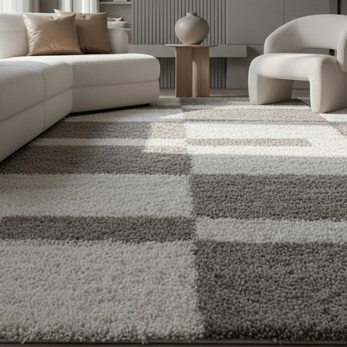 HOCHFLORTEPPICH WERFEN, kariert, Beige, 60 x 110 cm - Beige, Textil (60/110cm) - KADIMA DESIGN