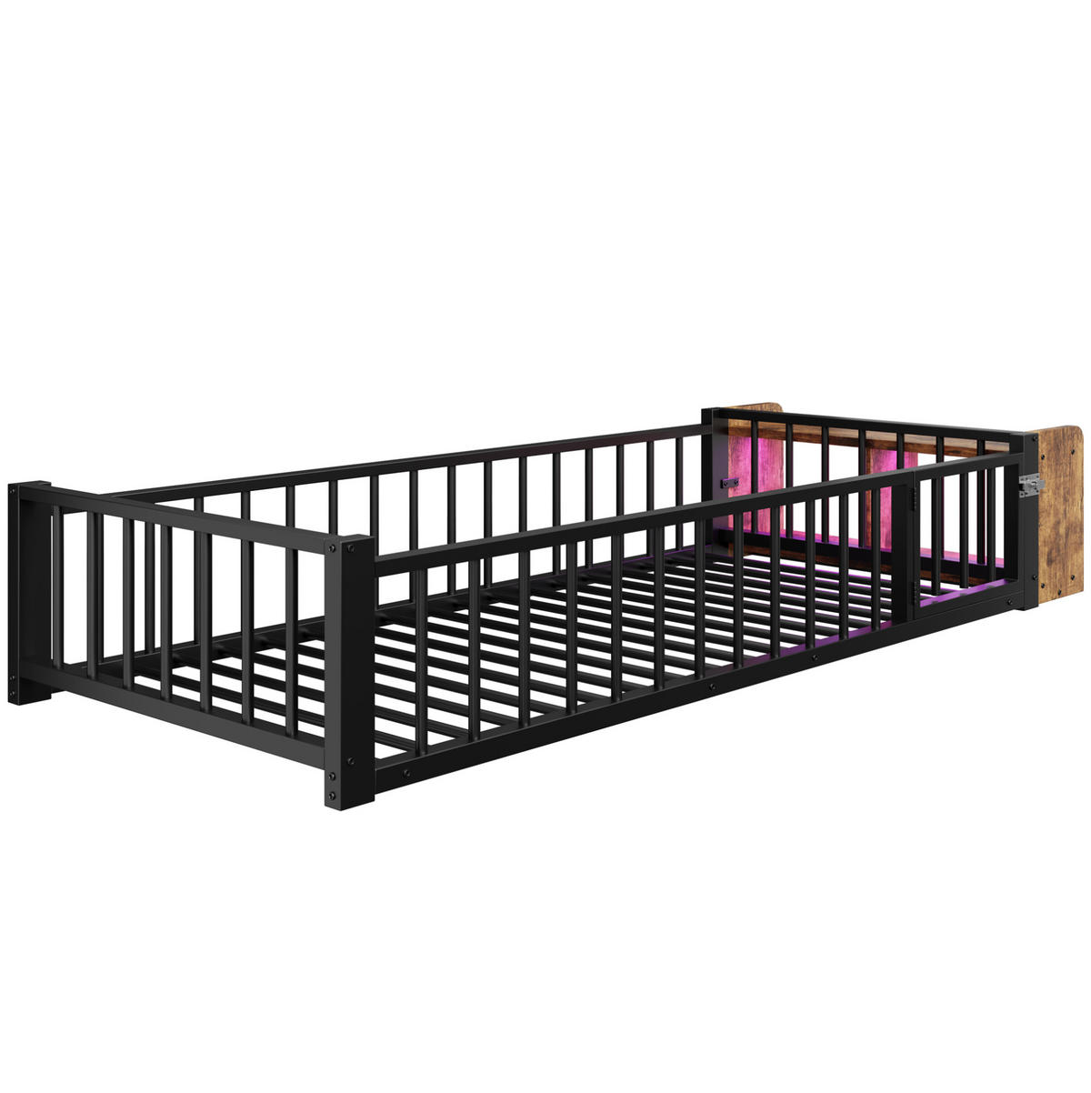 KINDERBETT 90/200 cm schwarz aus Metall und MDF mit Schutzgitter - Schwarz, Holzwerkstoff (90/200cm) - OKWISH