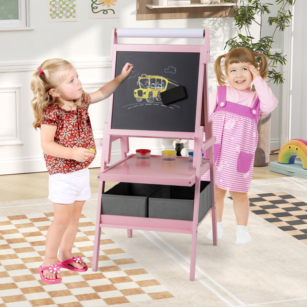 KINDERSTAFFELEI Rosa - Pink, Holzwerkstoff (46/101.5/54cm) - COSTWAY