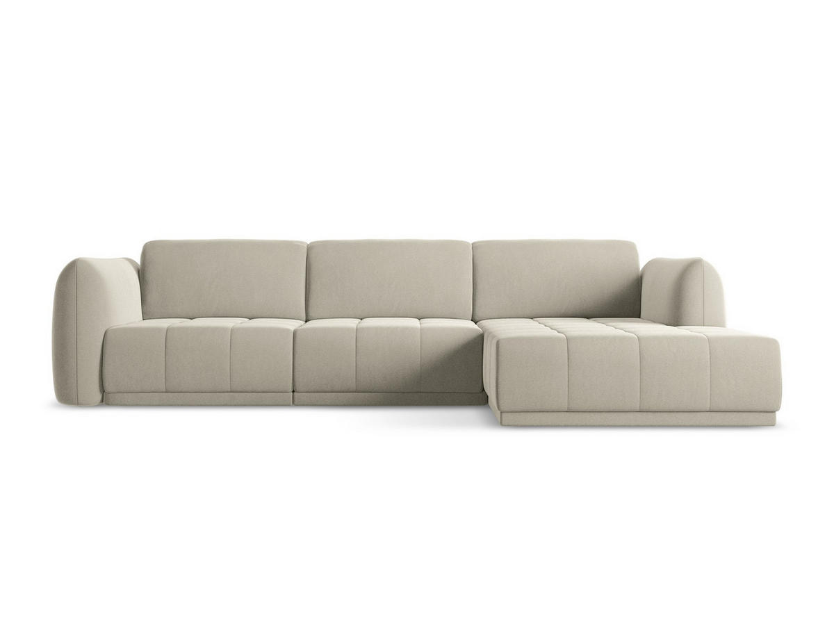 ECKSOFA Rechts Samt Stoff Creme - Perlmutt/Creme, Kunststoff/Textil (290/170cm) - Makamii