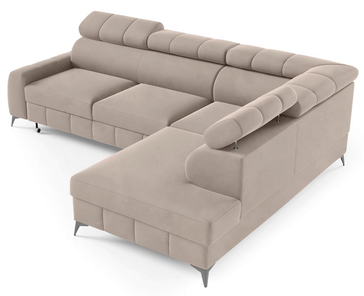 ECKSOFA London Greige Velours - Taupe/Schwarz, Textil/Metall (203/274cm) - Selsey