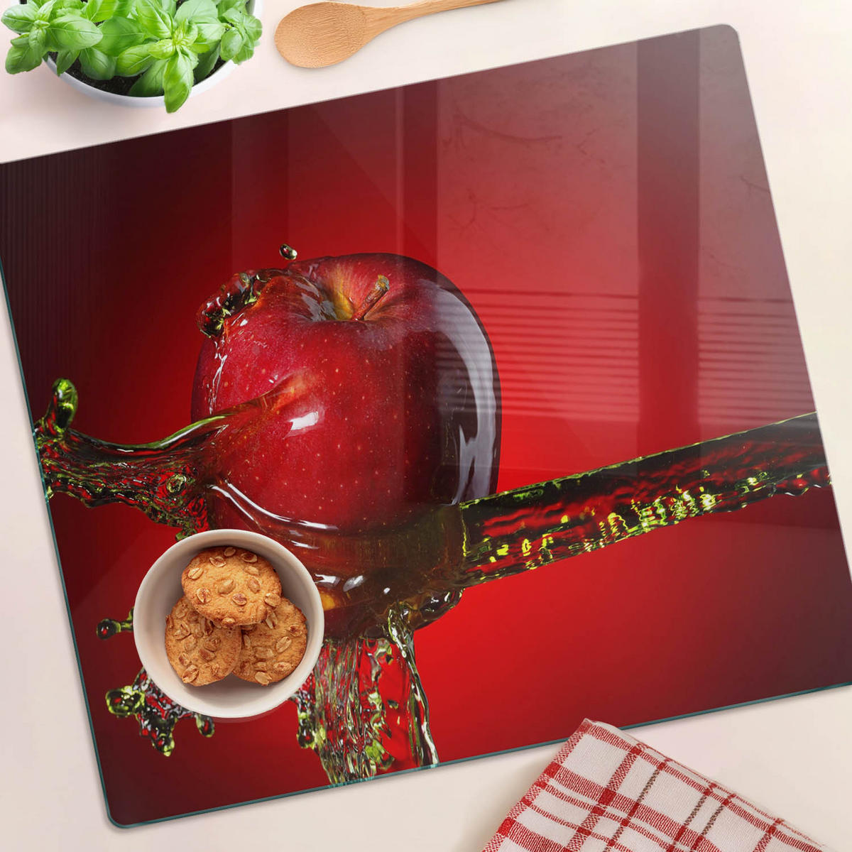 GLASPLATTE 60x52 cm Apfel und Wasser - Rot, Glas (60/0.4/52cm) - TULUP